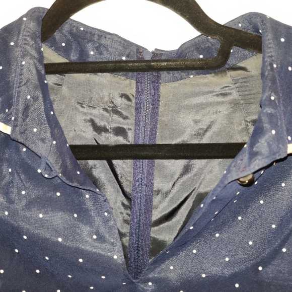 Vintage navy blue dress white polkadots - Picture 5 of 6